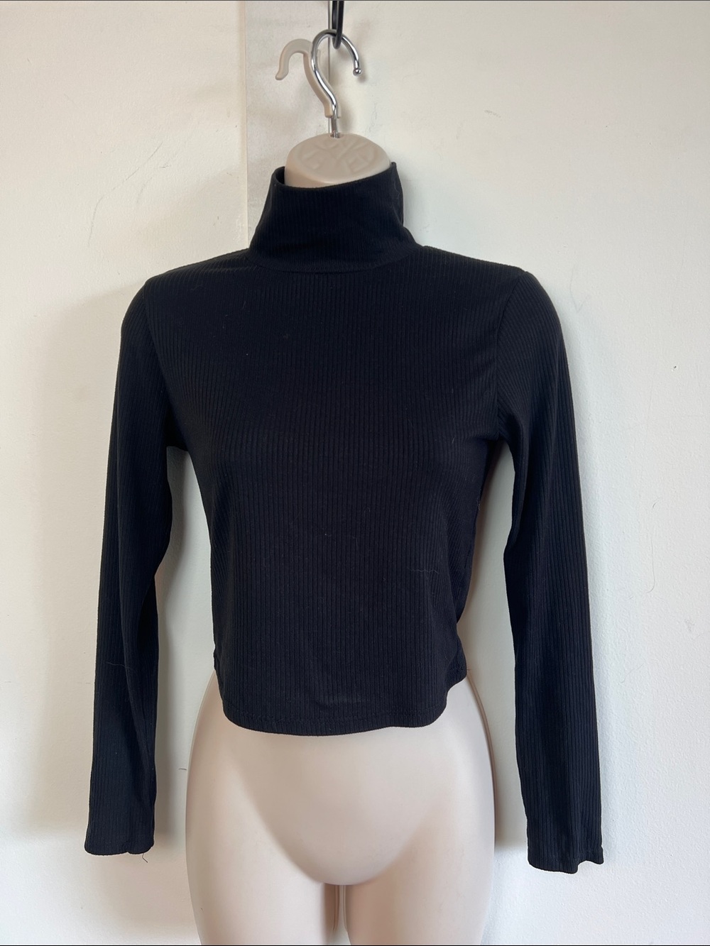 Caution to the Wind Black Ribbed Mock Neck Long Sleeve Top